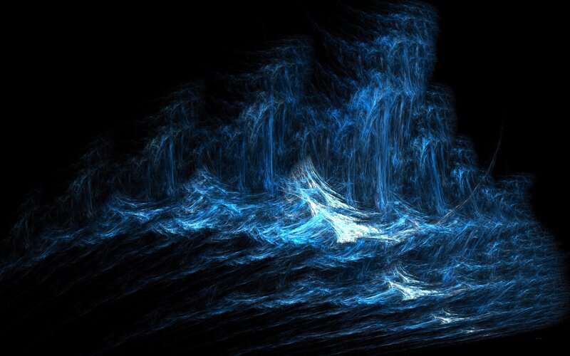 Blue Fractal Waves — Dramatic, Digital Art