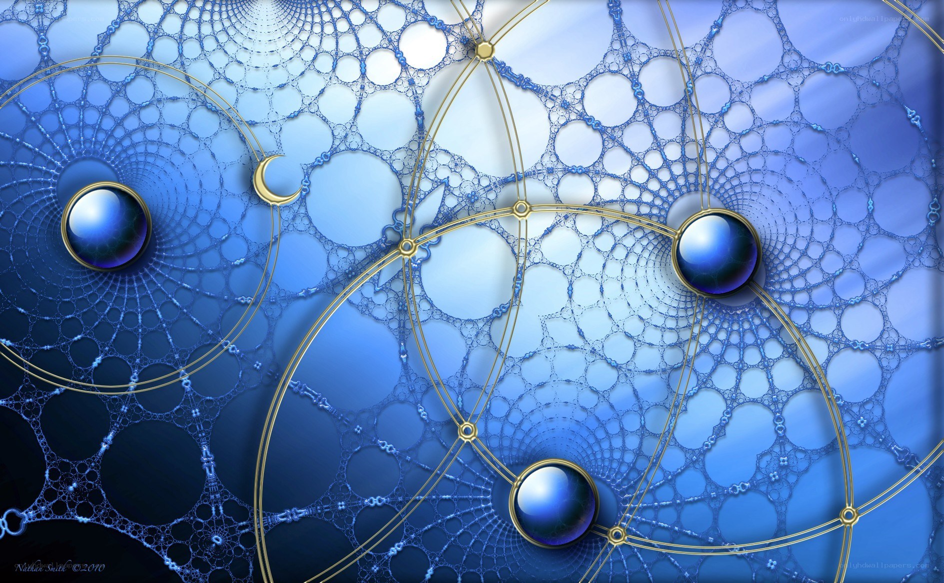Blue fractal web with orbs