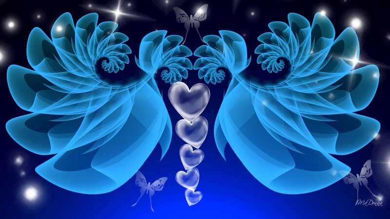 Blue Fractal Wings and Hearts