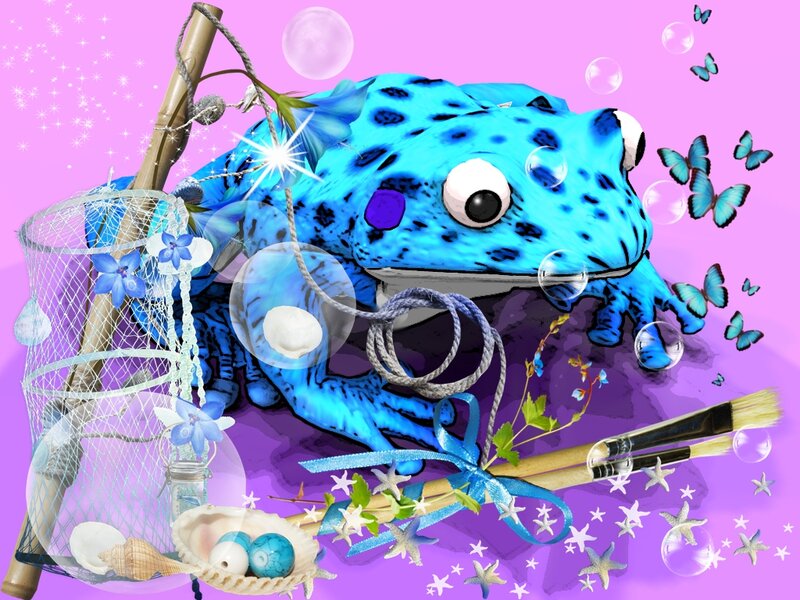 Blue Frog with Bubbles