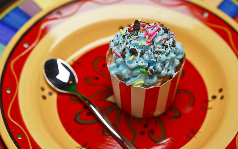 Blue-frosted Cupcake — Red