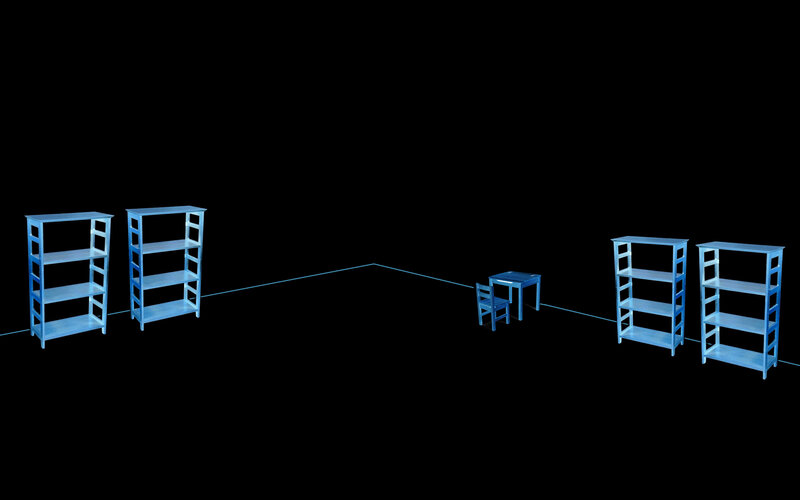 blue furniture in dark space