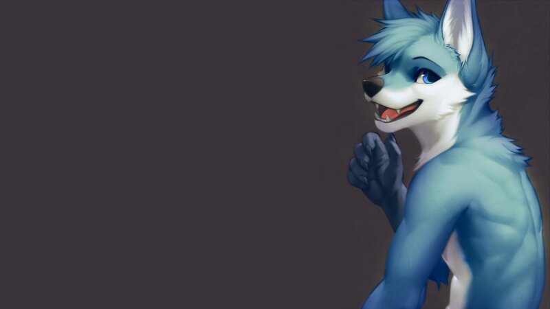 Blue-furred Anthropomorphic Wolf — Blue, Playful