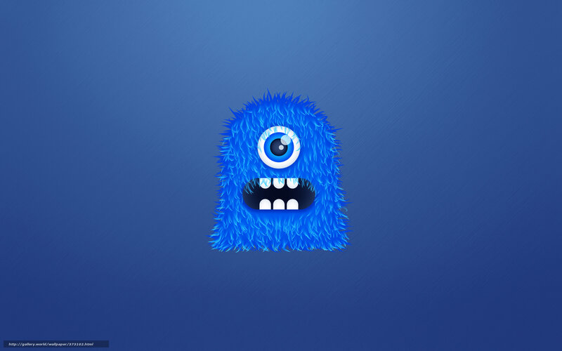 Blue Furry Monster — Playful, Digital Art, One Eye, Teeth