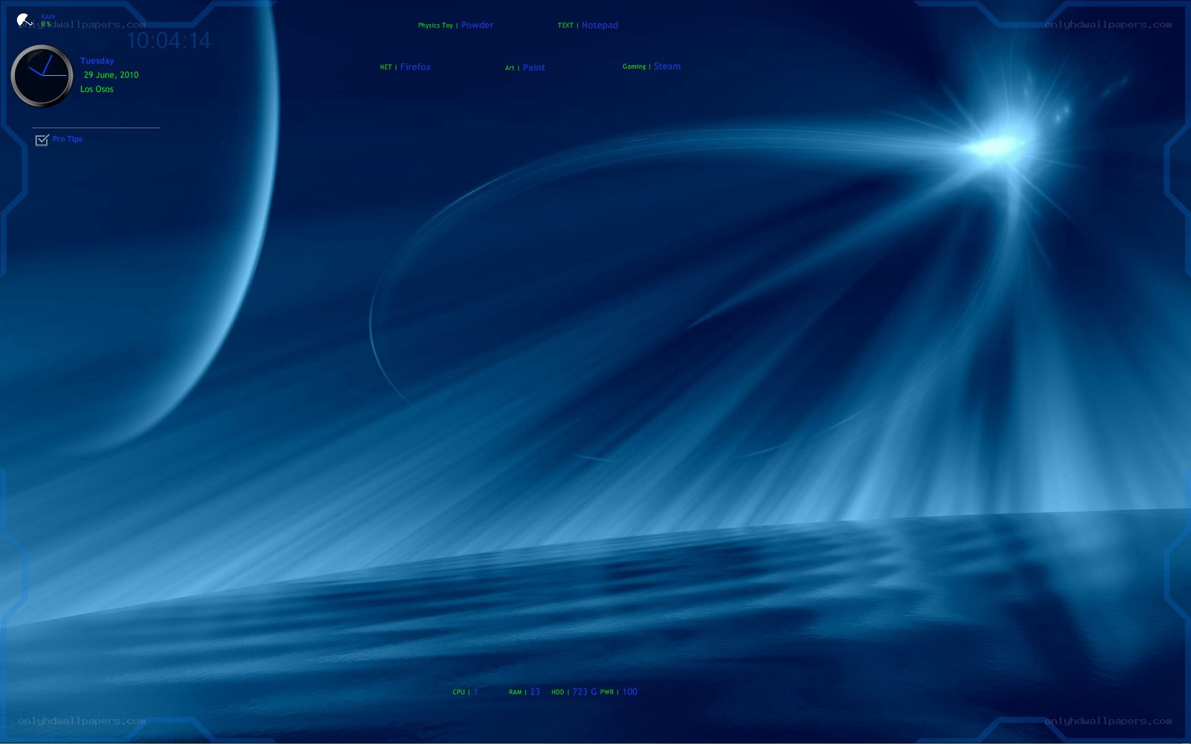 Blue futuristic desktop interface