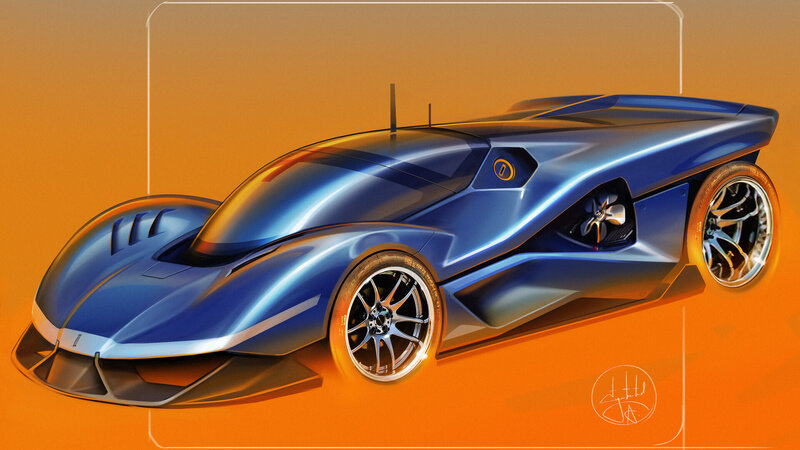 Blue Futuristic Race Car