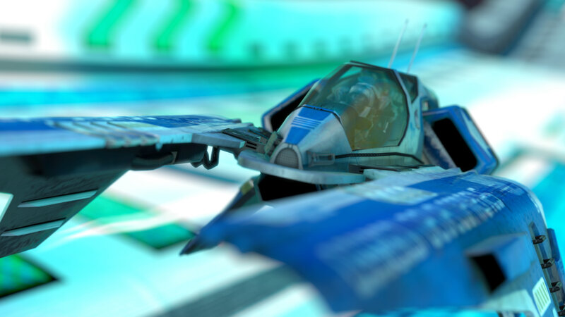 blue futuristic spaceship