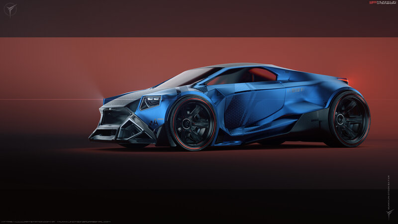 Blue Futuristic Sports Car — Dramatic
