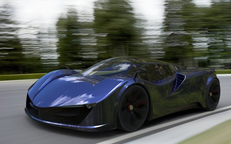Blue Futuristic Sports Car — Dynamic