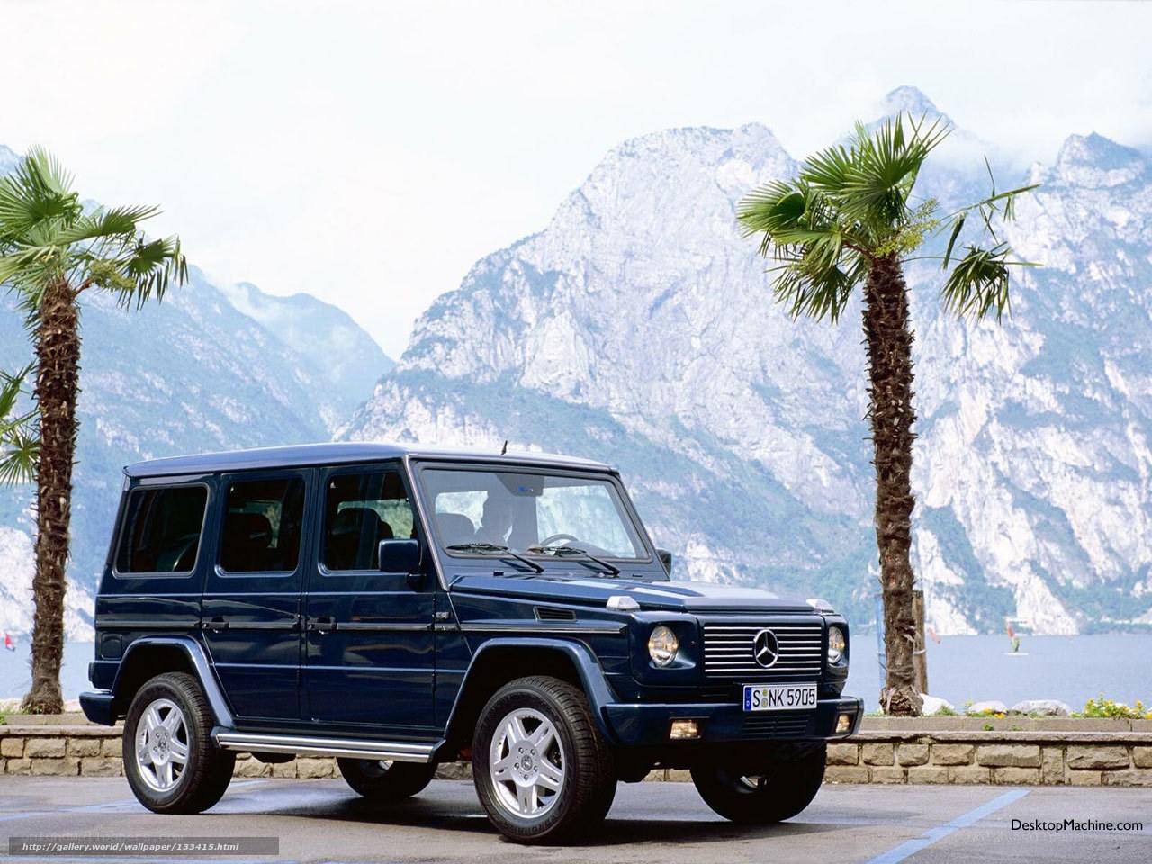 Blue G-Wagon by a lake