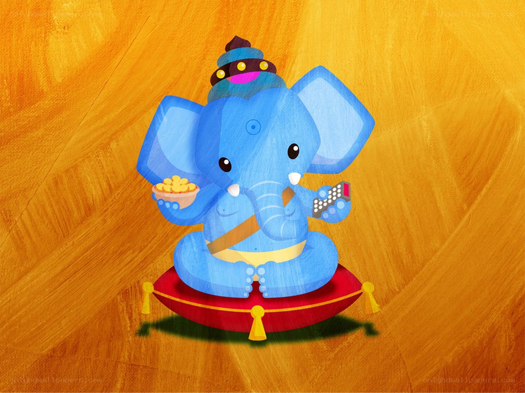Blue Ganesha with modern items