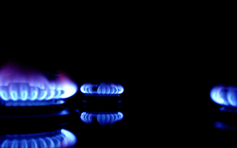 blue gas flames on stove