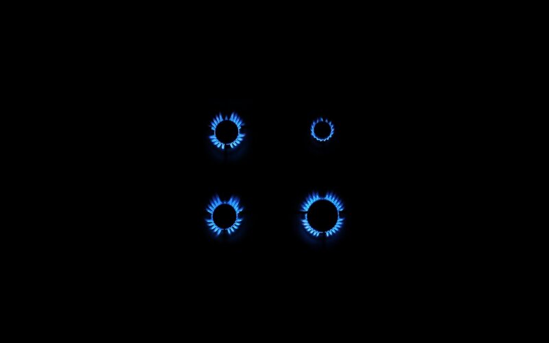 blue gas flames on stove