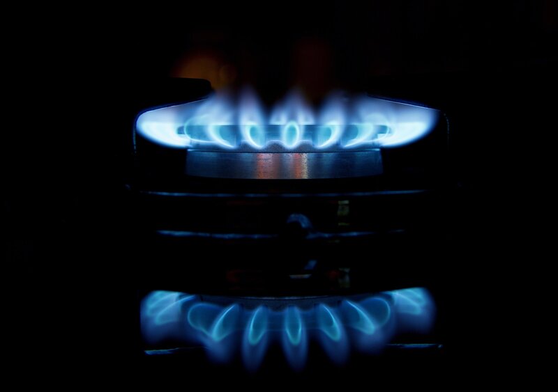 blue gas flames on stove