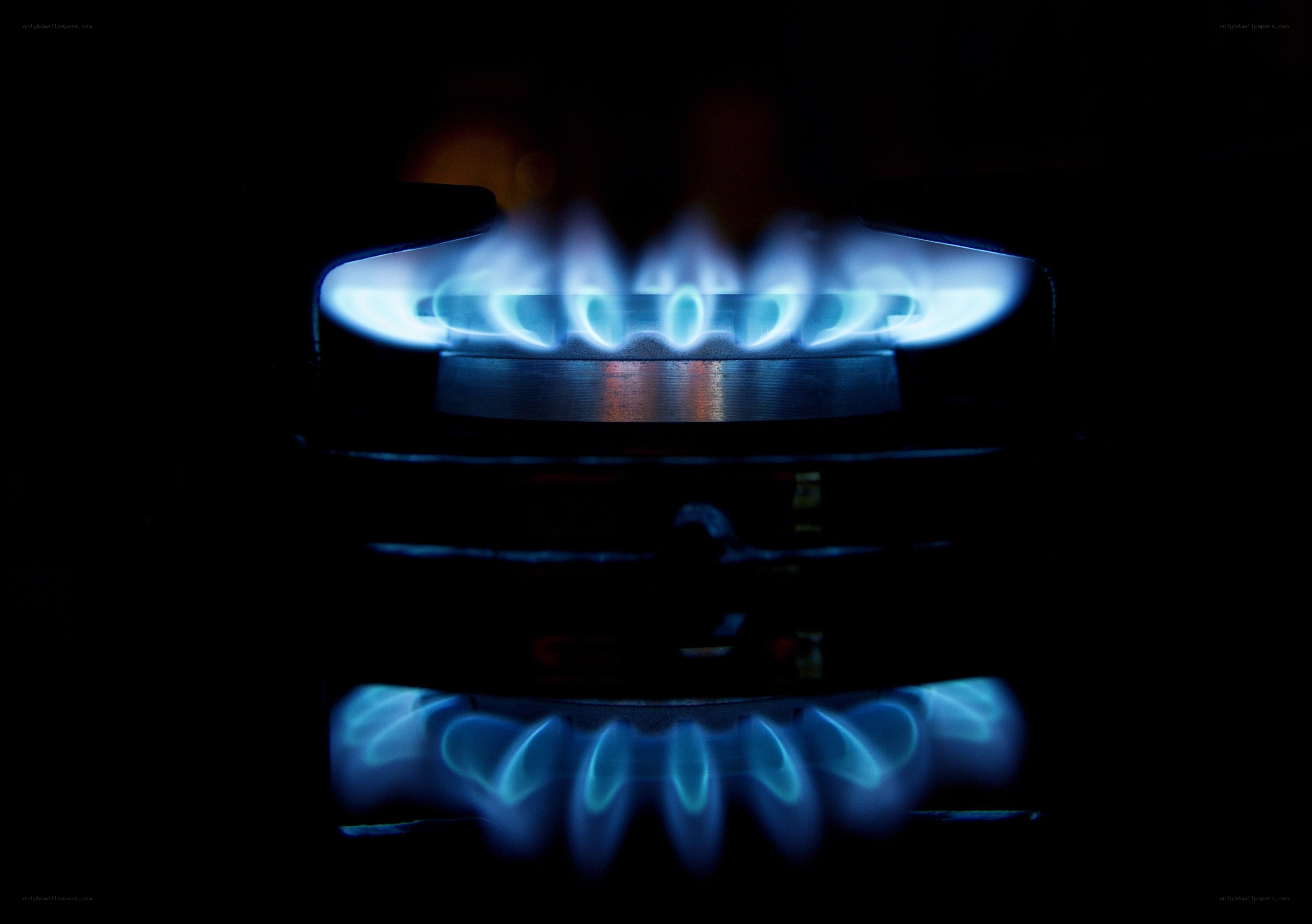 blue gas flames on stove