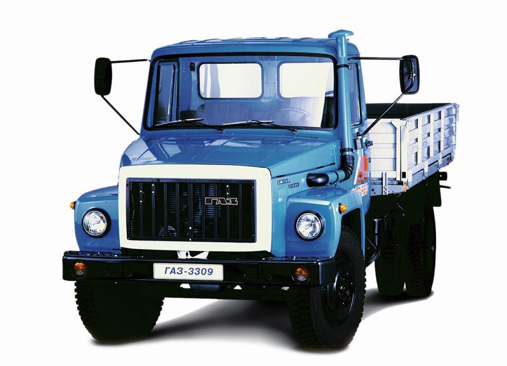 Blue GAZ-3309 dump truck