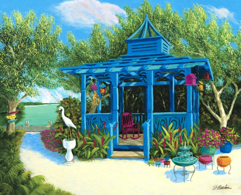 Blue Gazebo in Garden