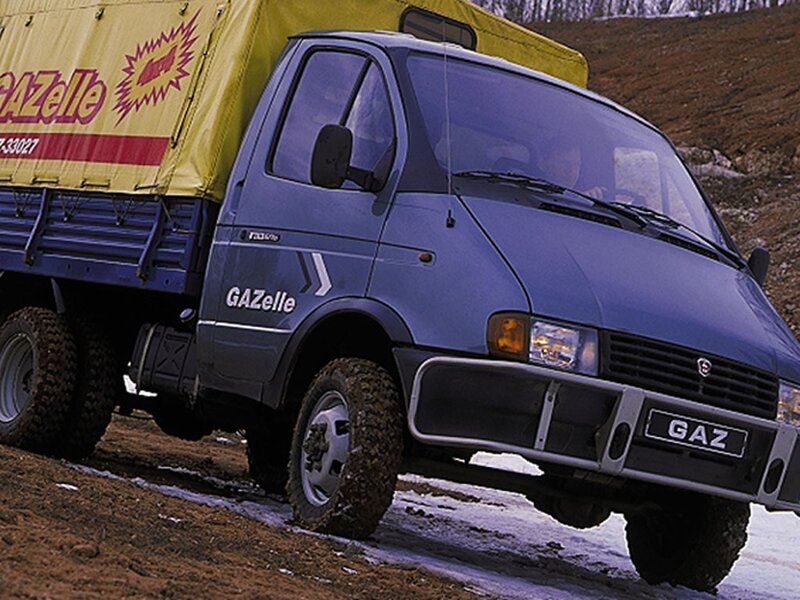 Blue GAZelle truck on muddy terrain
