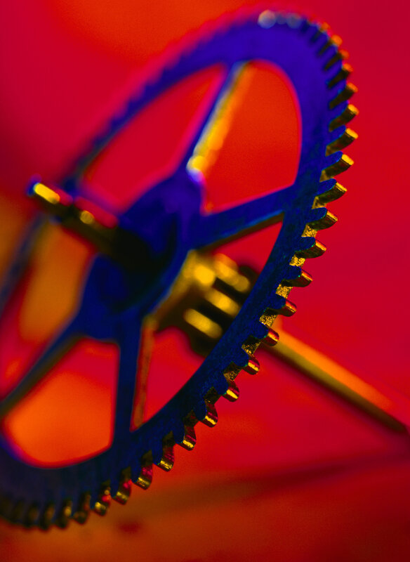 blue gear on red background