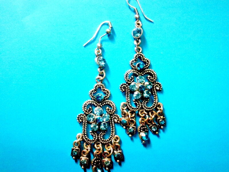 blue gemstone chandelier earrings