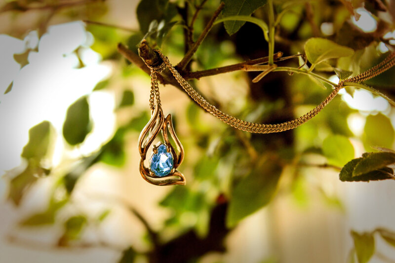 Blue Gemstone Pendant — Gold