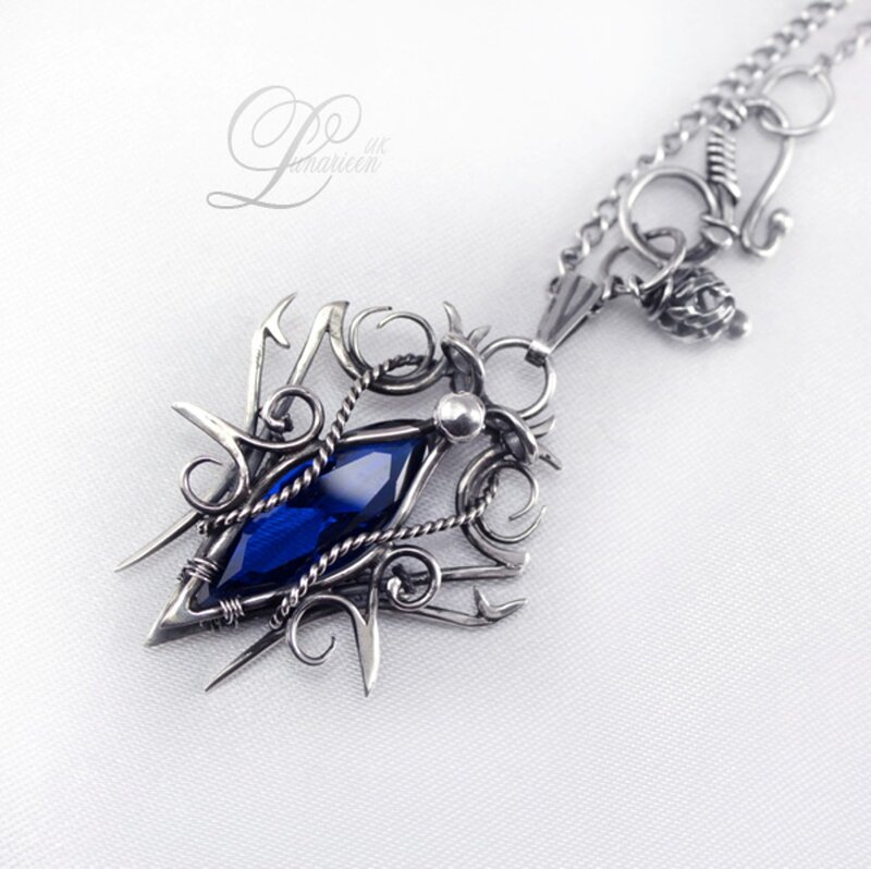 Blue Gemstone Pendant — Silver, Dramatic