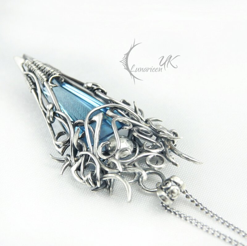 Blue Gemstone Pendant — Silver, Elegant, Photograph, Chain