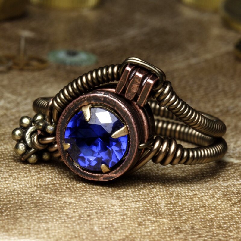 blue gemstone wire-wrapped ring