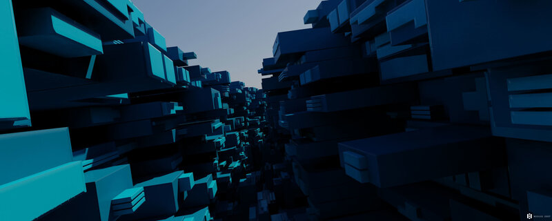 blue geometric cityscape