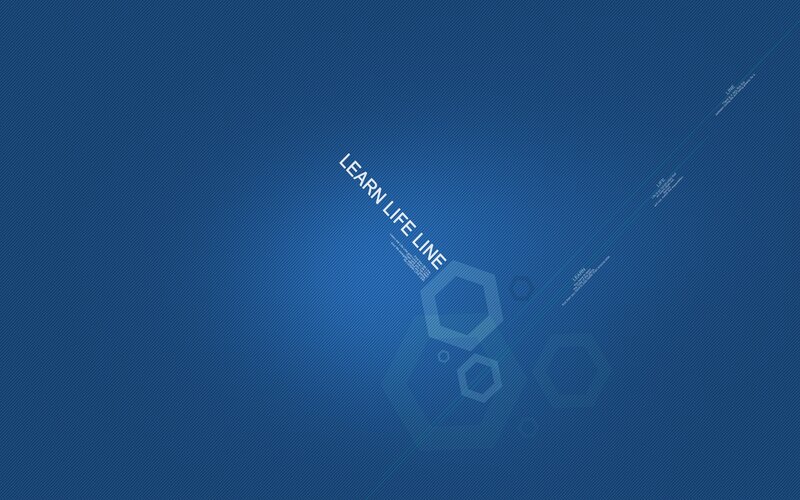 blue geometric design with text