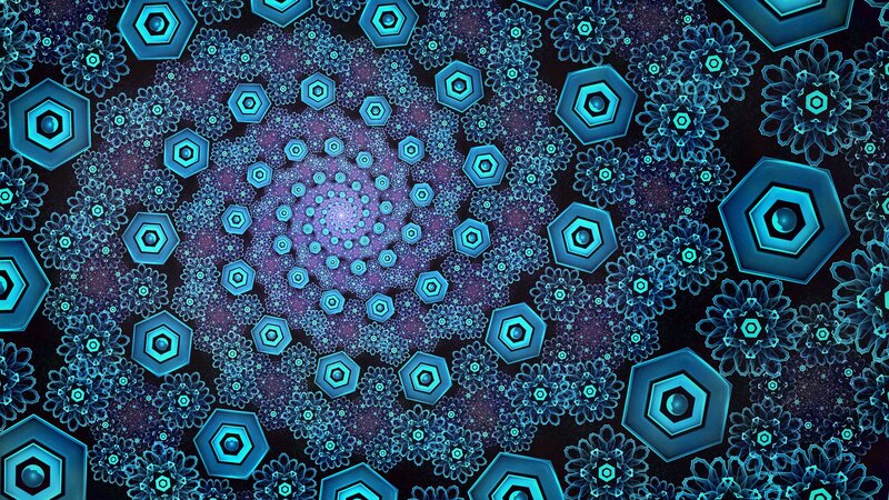 Blue Geometric Fractal Pattern — Hypnotic, Digital Art