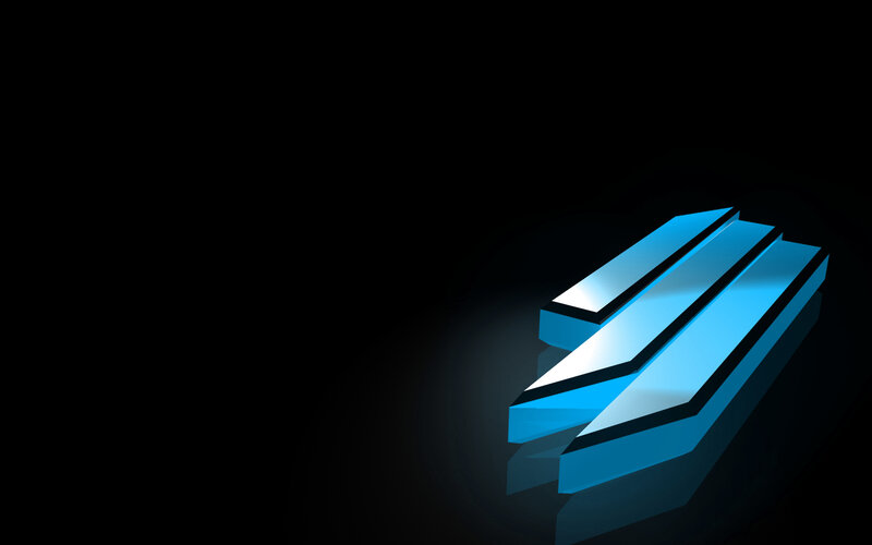 blue geometric logo on black