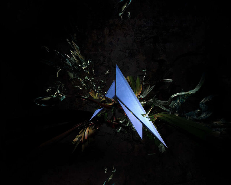 blue geometric shape in dark abstract scene
