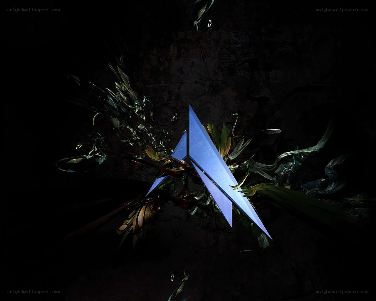 blue geometric shape in dark abstract scene