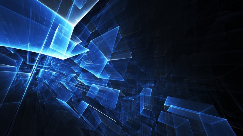 Blue Geometric Shapes — Abstract, Digital Art, Geometric Shapes, Light Beams