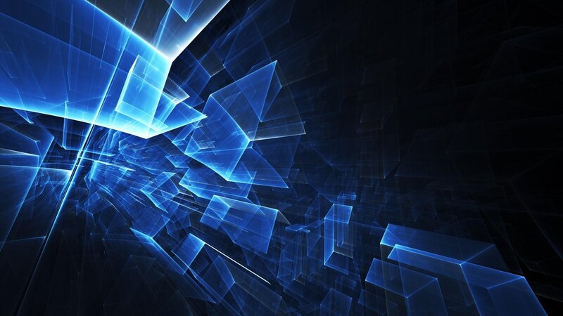 Blue Geometric Shapes — Abstract, Digital Art, Glowing Lines