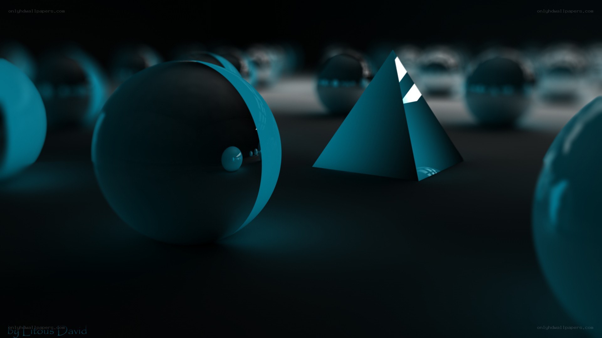 Blue geometric shapes in dark space