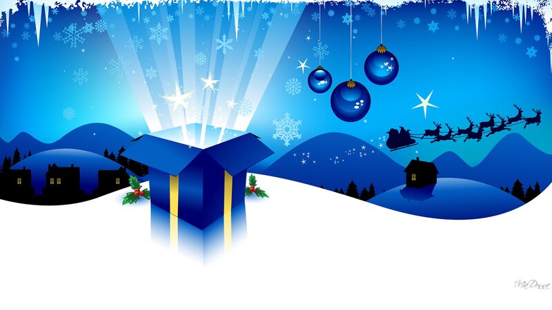 Blue Gift Box in Snow — Festive