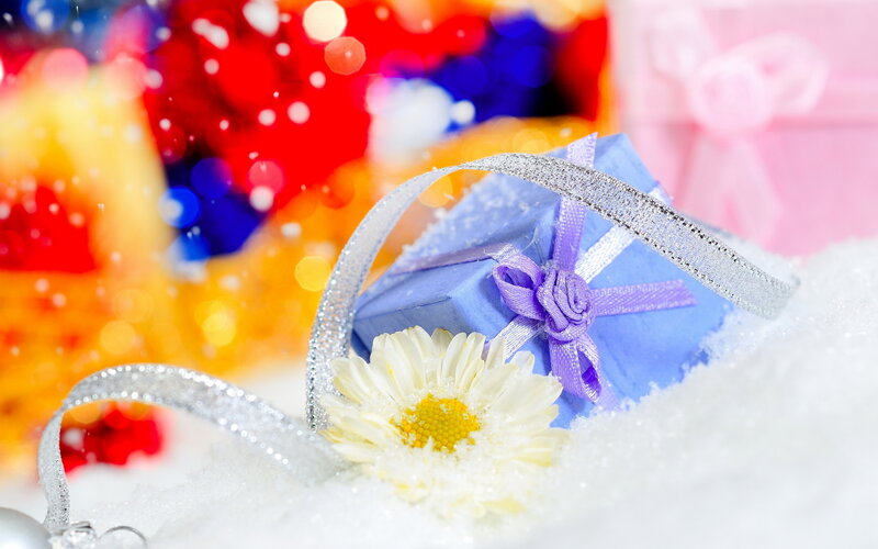 Blue Gift Box in Snow