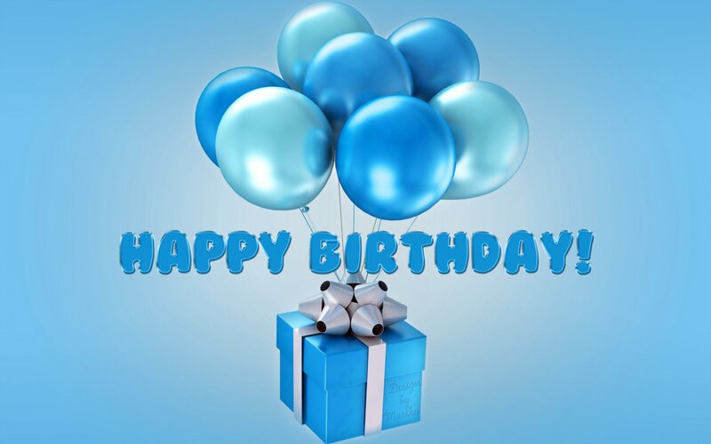 Blue Gift Box with Balloons — Celebratory