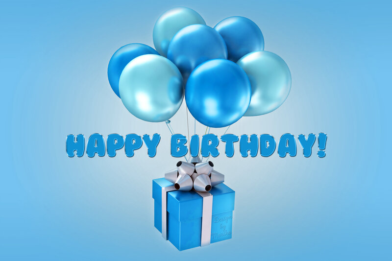 Blue Gift Box with Balloons