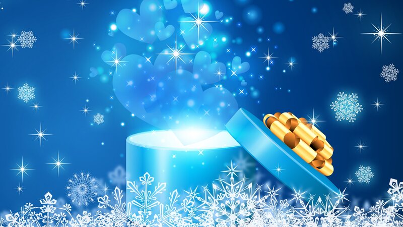 Blue Gift Box with Bow — Festive, Winter