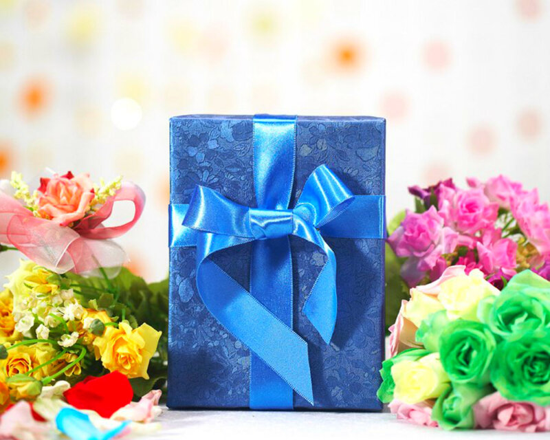 Blue Gift Box with Flowers — Festive