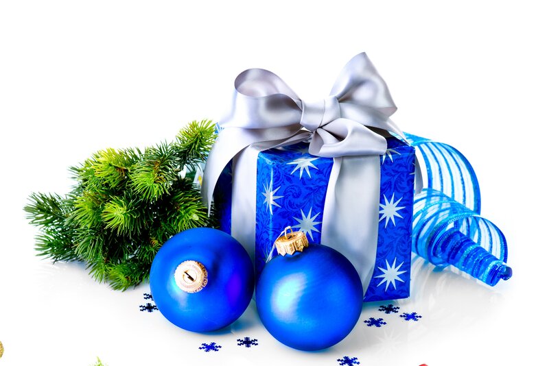 Blue Gift Box with Ornaments — Festive