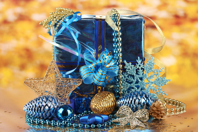 Blue Gift Box with Ornaments