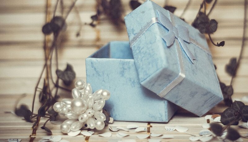 Blue Gift Box with Pearls