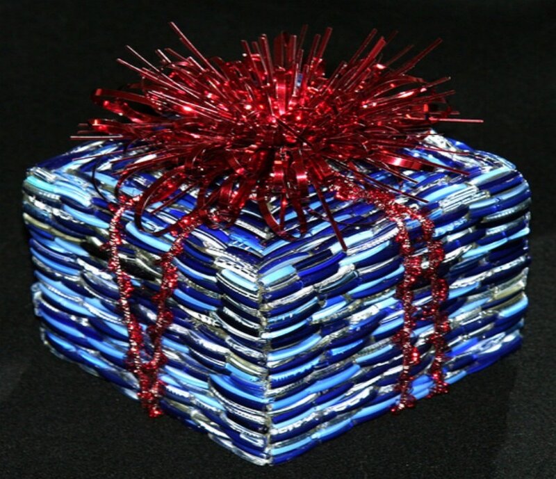 Blue gift box with red bow