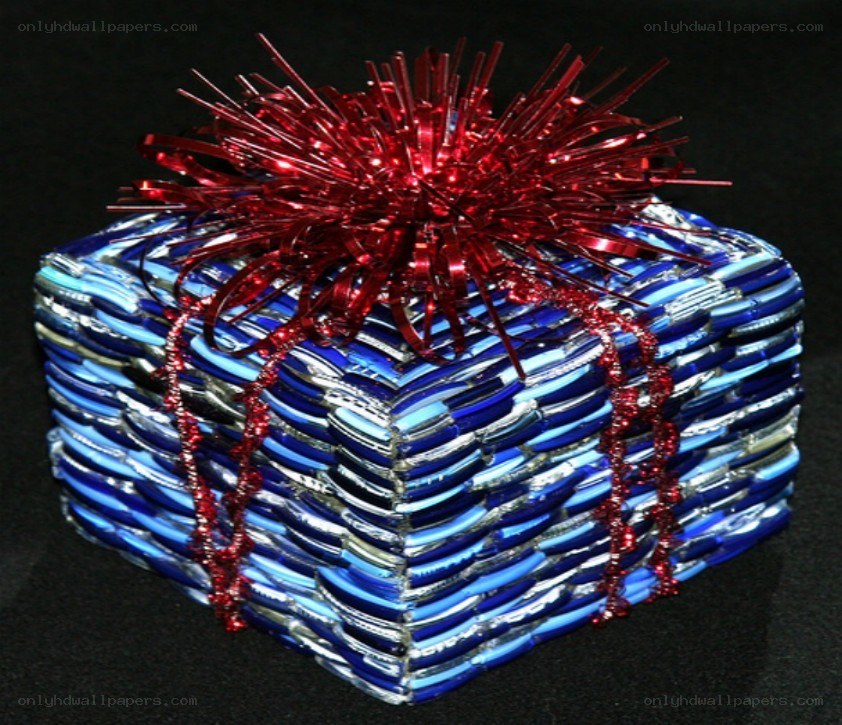 Blue gift box with red bow