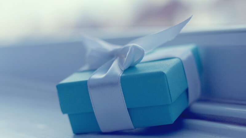 Blue Gift Box with Ribbon — Serene, Photograph