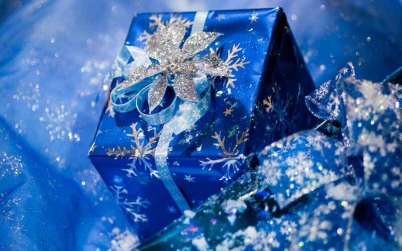 Blue Gift Box with Snowflakes — Festive